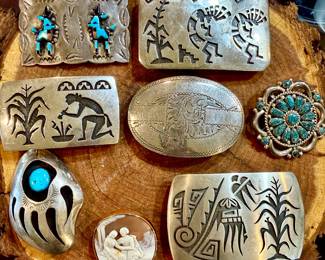 MORE INDIAN JEWELRY, STERLING BUCKLES.