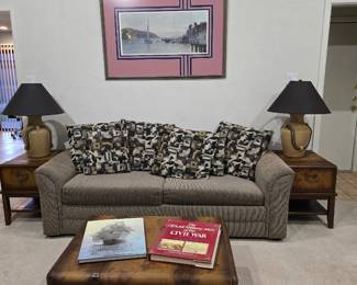 Beautiful Couch and coffee table that matches the three end tables