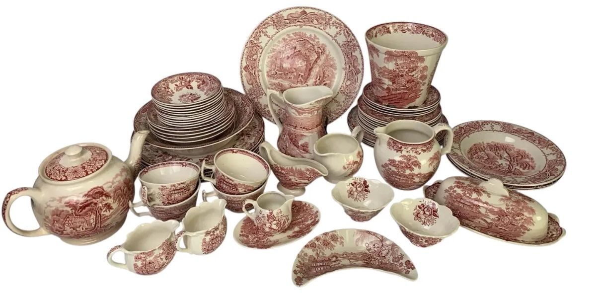Royal Staffordshire Tonquin & Clarice Cliff Dinnerware Lot + Alfred Meakin Pitcher – Made in England