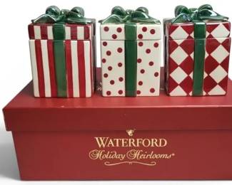 Waterford Holiday Heirlooms Christmas Canister Set 3 Ceramic Gift Box Containers w/ Box