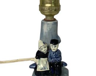 Vintage Delft Holland Ceramic Lamp – Dutch Couple Figurine, Blue & White Pottery Accent