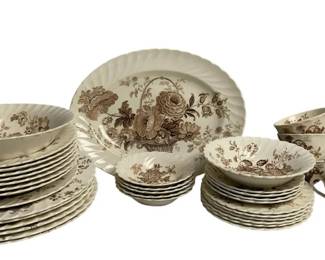 Charlotte China Brown Transferware Dinnerware Tea Set Cups Plates Serving Pieces Vintage Lot