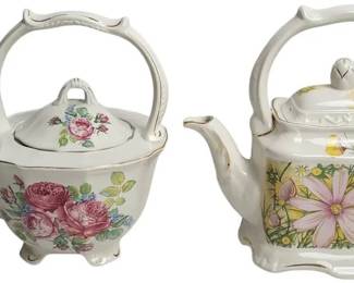 Vintage Crown Dorset Floral Teapots Lot of 2 Porcelain Tea Servers Gold Trim Cottage Decor