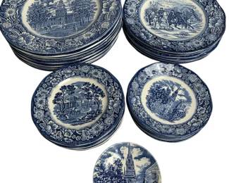 Vintage Liberty Blue Staffordshire England Historic Plates Lot 30 Independence Hall Washington Churc