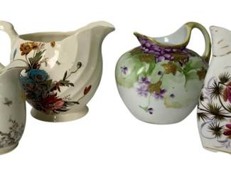 4 Vintage Floral Porcelain Pitchers – Nippon & Schumann Arzberg Germany, Hand-Painted