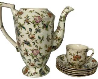 Vintage Moriyama MM Made in Japan Floral Tea Set – Teapot, Cup & 5 Plates, 1 Broken