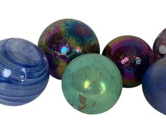 7 Borowski-Style Glass Ornaments – Art Glass Decorative Balls, Multicolor & Blue Collection