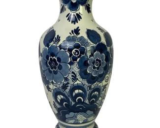 Royal Delft Hand-Painted Vase – Blue & White Floral Delftware, Holland