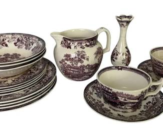13-Pc Royal Staffordshire Tonquin by Clarice Cliff Transferware Set – Made in England