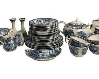 Royal Staffordshire Tonquin Blue Transferware Dinnerware Lot 34 Pcs Tea Set England Vintage