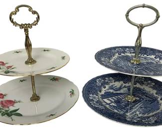 2 Vintage Two-Tier Serving Stands – Royal Tudor Ware Coaching Taverns & Regency Rose