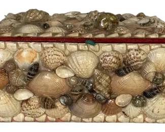 Vintage Seashell Decorative Box – Handcrafted Coastal Shell Covered Keepsake & Display Chest