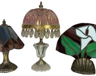 3 Vintage Tiffany-Style Table Lamps – Stained Glass & Floral Glass Shades, Decorative Lighting