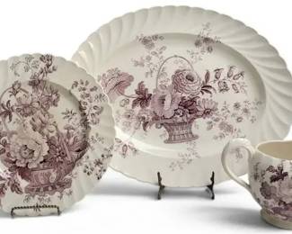 Royal Staffordshire Charlotte Brown Transferware Platter Plate Creamer 3 Pc Vintage England Set