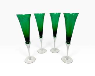 97 4LenoxStyleHolidayEmeraldGreenHollyChampagneFlutes