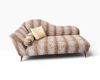 85 LeopardPrintUpholsteredSofawMetalLegsAccentPillows