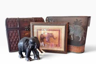 147 ElephantThemedDcorWickerChestSculptureFrameBasket