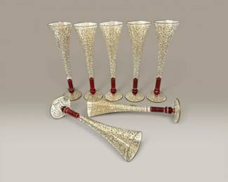 71 7GoldScrollRedAccentChampagneFlutes