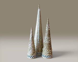 116 TrioPearlBeadedSequinDecorativeConeTrees