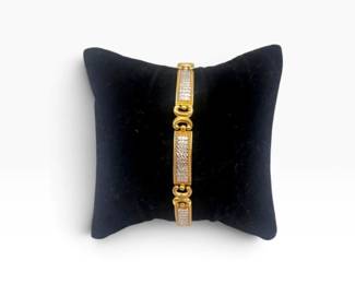 216 14KTwoToneGoldTexturedLinkWomensBracelet784g