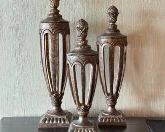 46 3AntiqueFinishPlasterDecorativeVesselsCandleHolders