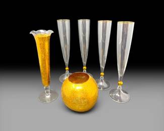 43 GoldGildedChampagneFlutesFootedVaseCandleHolder6Pc