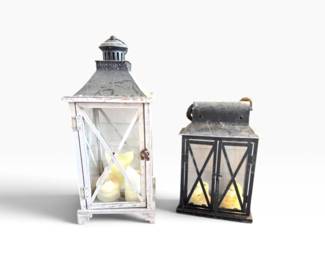 11 2MetalGlassOutdoorCandleLanternswCandlesBlackWhite