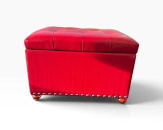 175 RedFauxLeatherTuftedStorageOttomanwNailheadTrim