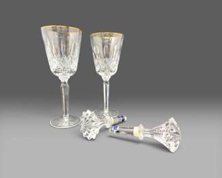 39 WaterfordGoldenLismoreWineGlassesMarquisCrystalStoppers