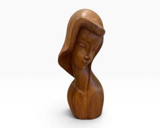 113 HandCarvedWoodWomanBustSculpture