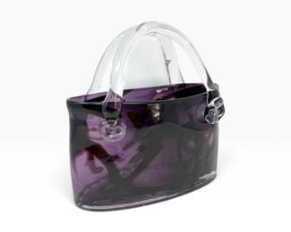 28 LargeMuranoStyleHandblownPurpleGlassPurseVase