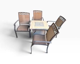 29 5PcWroughtIronPatioSet4ChairsPropaneFirePitTable