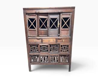 181 AntiqueChineseHandcraftedWoodCabinetwLatticeDoors