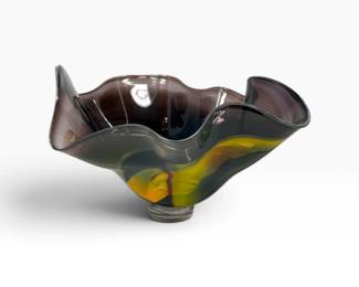 20 ChihulyStyleSignedHandblownGlassBowlPurpleYellowBlack