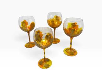 65 4EuroglassRomaniaMouthblownArtGlassGobletsAmberGold