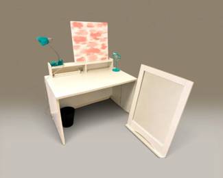 103 WhiteDeskVanitySetwMirrorsLampShelvesDecor