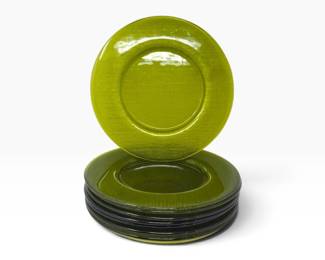 158 8ThickGreenGlassChargerPlateswWovenTexture