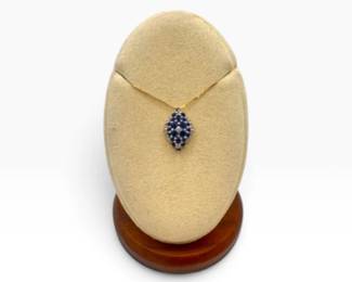 1 14KGoldDiamondBlueGemstoneClusterPendantNecklace34g