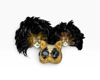 154 ItalianVenetianCatMasqueradeMask2FeatheredLadyMasks