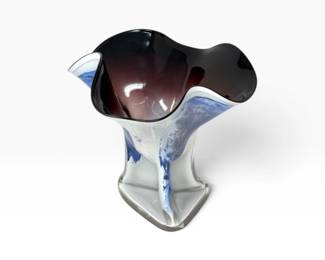 159 FreeFormFootedArtGlassVasewFlaredRuffledTop