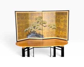 174 4PanelGoldLeafStylePineTreeFoldingScreenSigned