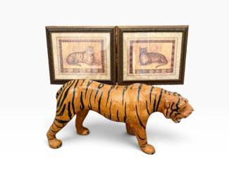 126 VintagePamelaGladdingBigCatPrintsPapierMchTigerFigurine