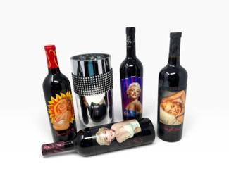 51 MarilynMonroeCollectibleWineBottleswMetalWineHolder5Pc