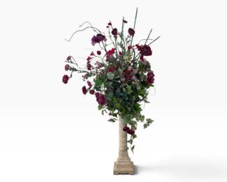 210 TallDecorativePedestalColumnwFauxRoseFloralArrangement