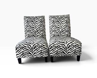 56 PairofZebraPrintUpholsteredAccentChairsBlackWhite
