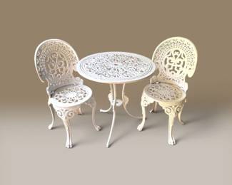 17 VictorianStyle3PieceWroughtIronPatioBistroSetWhite