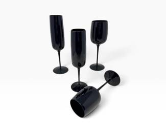 81 4BlackGlassStemware2ChampagneFlutes2WineGlasses