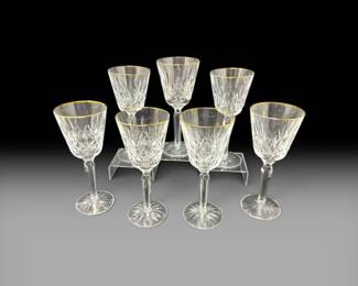 75 7WaterfordCrystalLismoreGoldRimWineGlasses