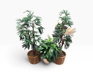 109 3LargeArtificialFloorPlantsinWickerCeramicPlanters