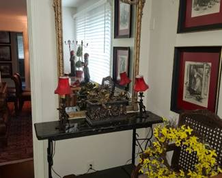 Beautiful French mirror and marble top stand